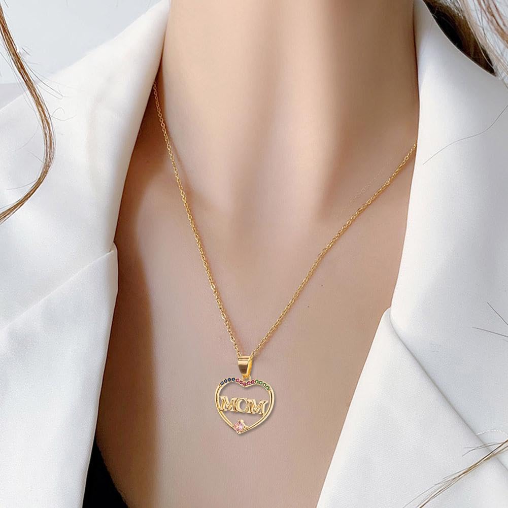 El Regalo Mother's Day/Mom's Birthday Gift- Mom/Mama Heart Stainless Steel Chain & Copper Cubic Zirconia Pendant Jewelry for Women- Thoughtful Gift for Ma (MOM Heart Pink)