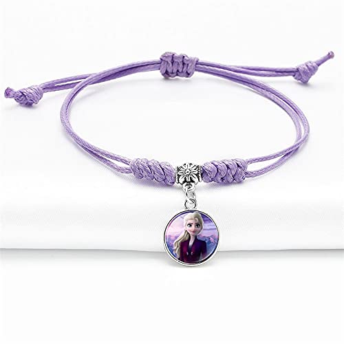 El Regalo 2 PCs Frozn Princess Bracelets for Girls | Faux Leather Adjustable Princess Bracelets (Red & Purple)