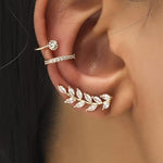 El Regalo 3 PCs Ear Cuff Earrings (Pierced & Non-Pierced) for Girls & Women- 1 Pierced Leaf Ear Cuff & 2 Non- Pierced Earrings Adjustable Sparkling Circle Ear Clip CZ Styles