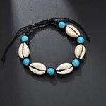 El Regalo Bohemian Cowrie Beads Shell Adjustable Bracelets cum Anklets for Girls & Women (Turquoise)