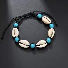 El Regalo Bohemian Cowrie Beads Shell Adjustable Bracelets cum Anklets for Girls & Women (Turquoise)