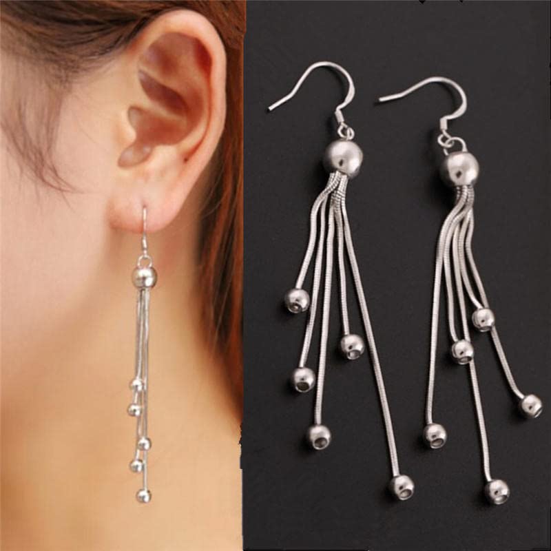 El Regalo Long Tassel Dangle Drop Bead Hook Earrings for Girls & Women- Retro Fashion Long Beaded Earrings