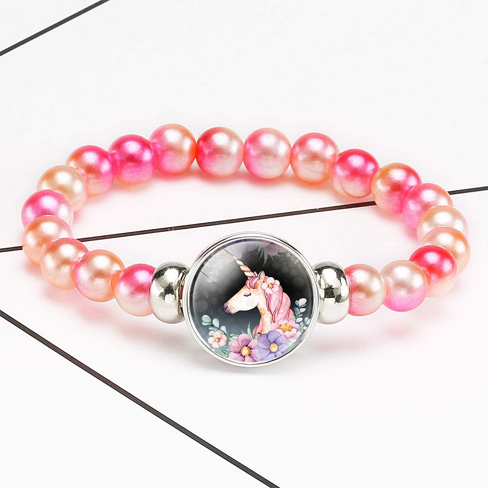 El Regalo 2 PCS Unicorn Bracelets for Girls, Rainbow Beads Bracelet Snap Holder Buttons Beaded Bubble Bracelet Pack for Kids Girls (Option-1)
