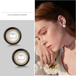 El Regalo Big Pearl Clip On Earrings for Non Pierced Ears- Round Faux Pearl Clip On Fake Non Piercing Earring (Black Enamelled)