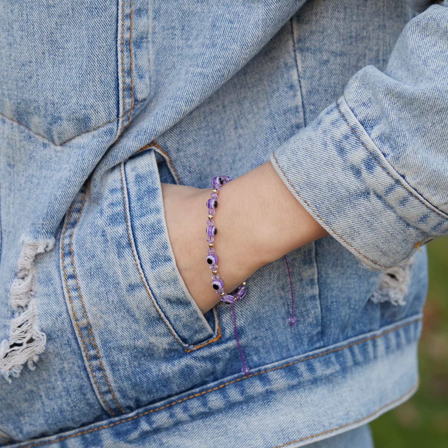 El Regalo 1 PC Evil Eye with Crystals Beads Adjustable Unisex Bracelet for Girls/Boys/Men/Women (Purple)