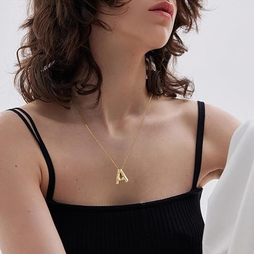 El Regalo Stainless Steel Bubble Letter- Balloon Initial Necklaces for Women Girls/Dainty Alphabet Pendant 14K Gold Plated Puffy Name Personalized Jewelry Gift (A Gold)