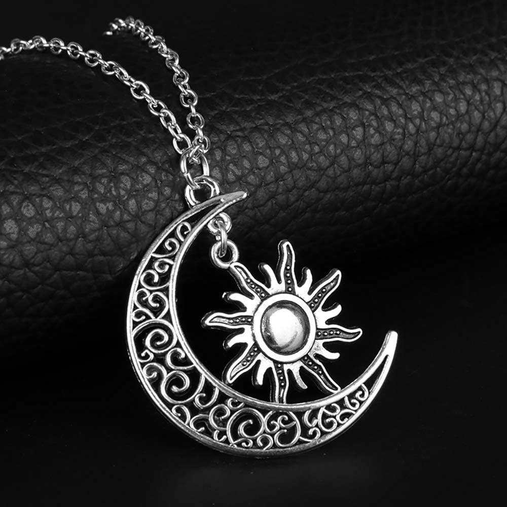 El Regalo Sun Crescent Moon Necklace- Vintage Gothic Sun Moon Pendant Neckalce for Women Girls Statement Jewelry Gifts (Crescent Moon Sun with Chain)