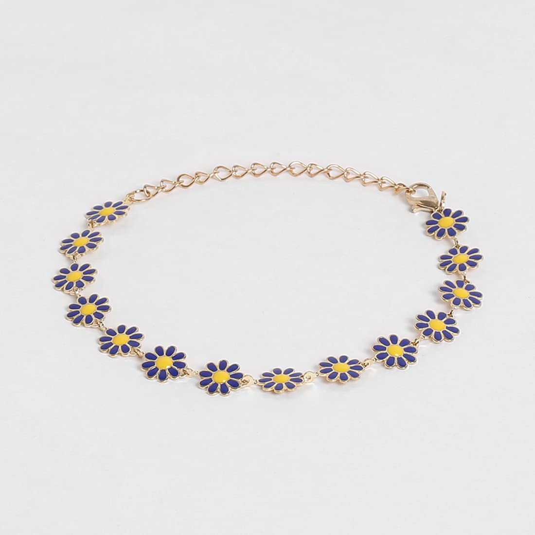 El Regalo 1 Leg Dainty Daisy Charm Chain Anklet- 1 PC Flower Beads Chain Ankle Bracelets For Girls & Women (Blue Daisy Anklet)