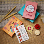 El Regalo 2PCs Red & Yellow Moli Thread Rakhi Combo Set for Brother- Auspicious OM, Ganesha, Satiya, Lion etc. Mauli Rakhi with Roli Chawal Shagun, Message Card in Rakhi Gift Box (Option-3)