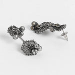 El Regalo Oxidized Brass Retro Earrings for Girls & Women: Silver Lookalike Indian Traditional Studs Earrings in Antique Silver Finish