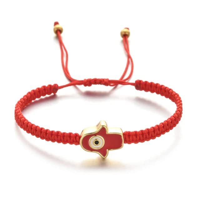 El Regalo 1 PC Hamsa Hand Evil Eye Charms Handmade Adjustable Unisex Bracelet for Girls/Boys/Men/Women (Red)
