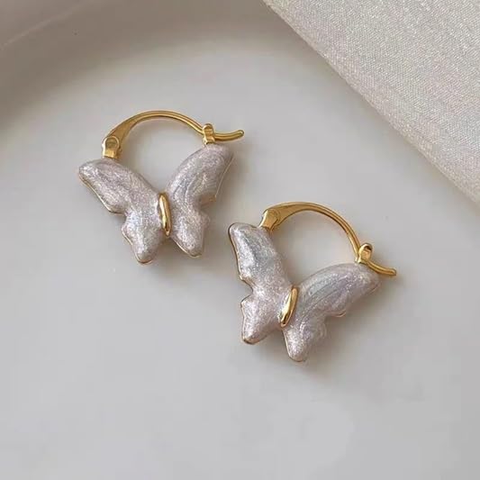 El Regalo Elegant Butterfly Hoop Earrings for Girls & Women- Exquisite Enamel Butterfly Hoop Earrings (Pink)