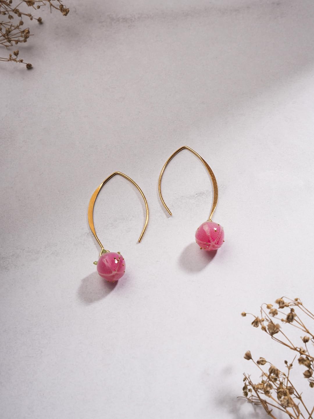El Regalo Cute & Elegant Flower Bud Drop Long Hook Earrings- Super Elegant & Classy Gradient Color Flower Bud Earrings for Girls & Women, Contemporary Design (Glossy Pink)
