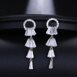 El Regalo Chandelier Earrings with Slender Crystal Baguettes - Silver Plated Drop Pendant CZ Earrings for Women & Girls - Full Paved Cubic Zirconia Crystal Hanging Earrings