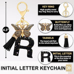 El Regalo Personalized Name Initials Butterfly Charm Keychain - Name Letter Keyring with Black & Golden Tassel & Butterfly Pendant, Purse, Bag, Backpack Accessory (R Letter)