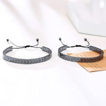 El Regalo Unisex-Adult 2 Pcs Braided Black Hematite Arrow Heart Adjustable Bracelets Set for Couples - Natural Gemstone Link Bracelet (Arrow Hematite)