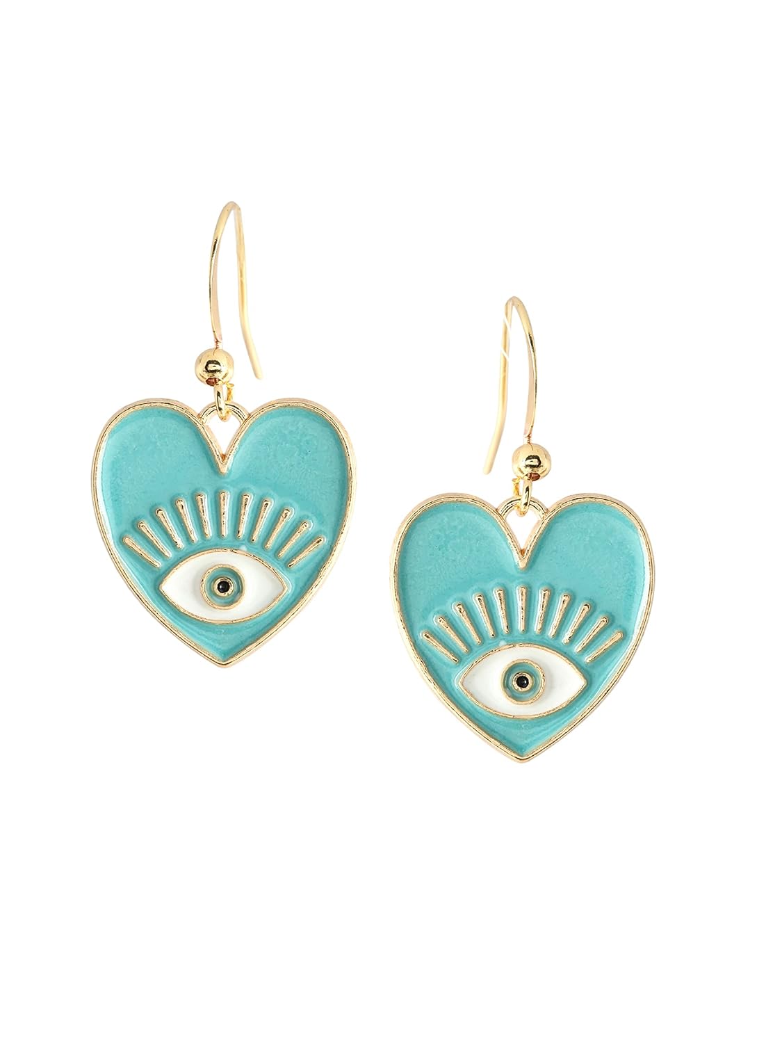 El Regalo 1 Pair Heart Evil Eye Enameled Hook Earrings - Dainty Evil Eye Hypoallergenic Heart Earrings for Girls & Women (Light Blue Heart Evil Eye)
