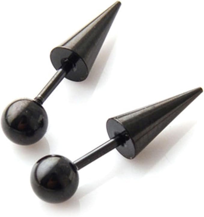 El Regalo 1 Pair Surgical Stainless Steel Spike Unisex Stud Earrings- Septum Lip Rings Cartilage Tragus Helix Piercing for Women Men (Black)