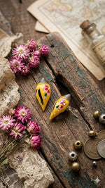 El Regalo Ethnic Hand-Painted Conch-Style Earrings for Women | Ethnic Boho Statement Earrings | Traditional Festival Earrings | Unique Handmade Drop Earrings (Yellow)