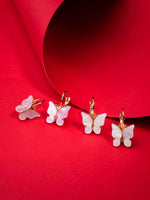 El Regalo Cute 2 Pairs Butterfly Lever Hook Earrings Combo for Girls & Women- Elegant Small Butterfly Hoop Earrings- Gift for Girls/Her (White & Pink)