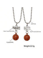 El Regalo 2PCs Best Friends 3D Basketball Necklace Set- BFF Basketball Sports Necklaces Set for Girls & Boys (Brown)
