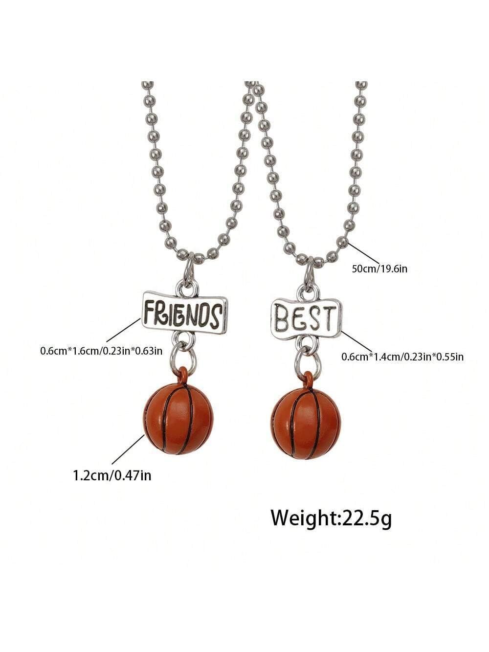 El Regalo 2PCs Best Friends 3D Basketball Necklace Set- BFF Basketball Sports Necklaces Set for Girls & Boys (Brown)