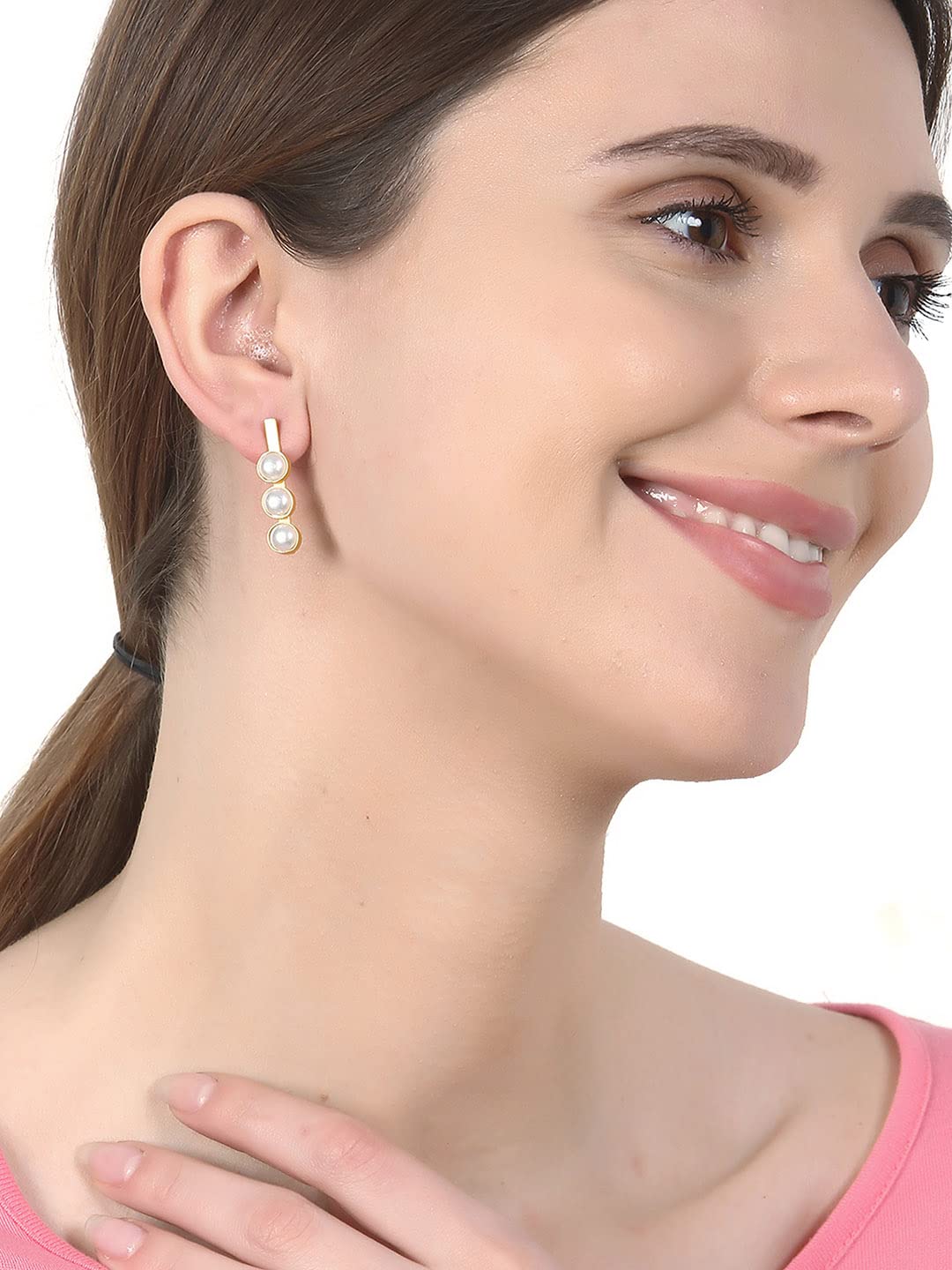 El Regalo Statement Pearls Earrings in matt Finish- Gold Plated Natural Pearls Classy Stud Earrings for Girls & Women (Option- 4)