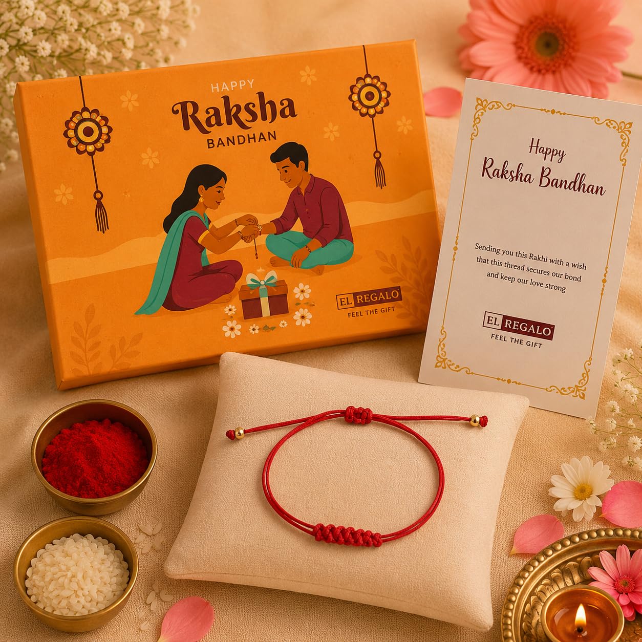 El Regalo Handmade Red Thread Rakhi for Brother | Traditional Mauli Kalava Rakhi | Adjustable Sacred Rakhi Bracelet for Men & Boys | Minimalist Designer Raksha Bandhan Rakhi | Premium Handcrafted Rakhi (Red Knot-2)