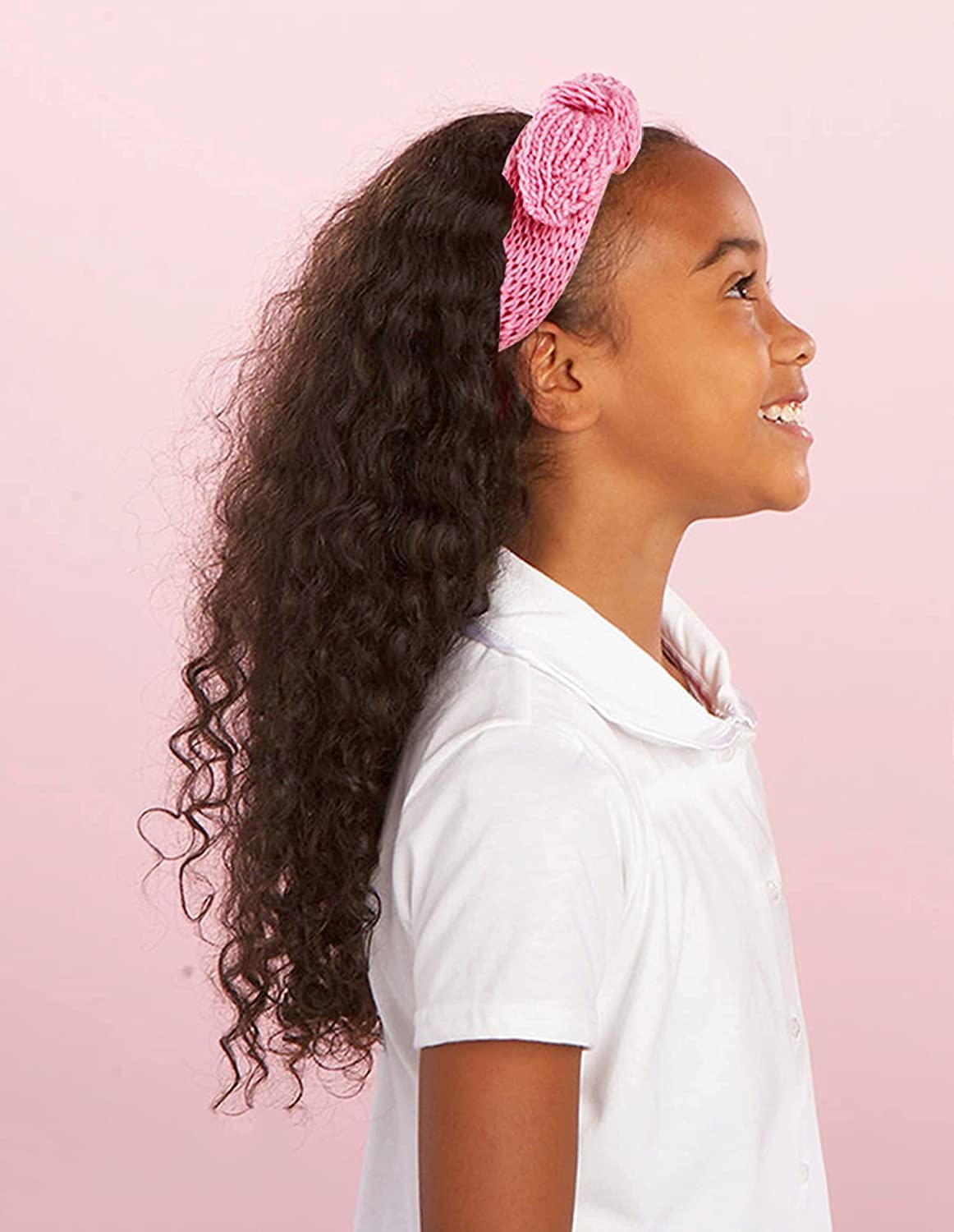 El Regalo 2 PCs Turban Wool Headband - Warm Rabbit Knot Hair Band, Knit Head Wrap for Baby Girls, Newborns and Toddler (Pink & White)
