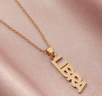 El Regalo 1PC Stainless Steel Zodiac Sign Unisex Pendant Necklace- Anti Tarnish 12 Vertical Zodiac Name Necklaces Horoscope Birth Star Sign (Libra)