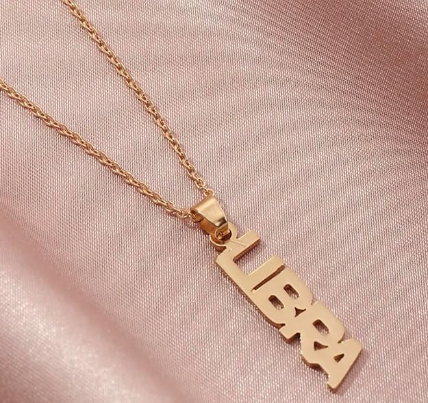 El Regalo 1PC Stainless Steel Zodiac Sign Unisex Pendant Necklace- Anti Tarnish 12 Vertical Zodiac Name Necklaces Horoscope Birth Star Sign (Libra)