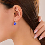 El Regalo Small Vintage Teardrop Earrings for Girls & Women- Elegant Filigree Carved Boho Dangle Earrings, Cut Stone Drop Earrings, Jewelry Gift (Blue)