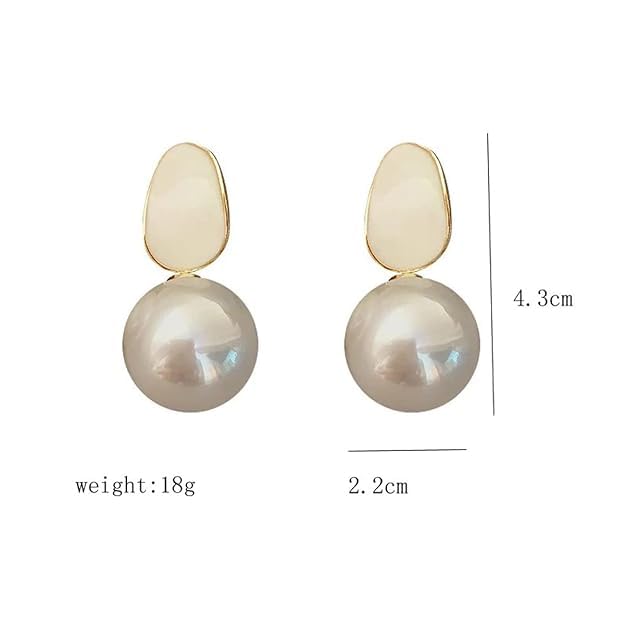 EL Regalo 1 Pair Glossy Pearl Stud Earrings for Girls & Women- Pearl Statement Earrings (White)