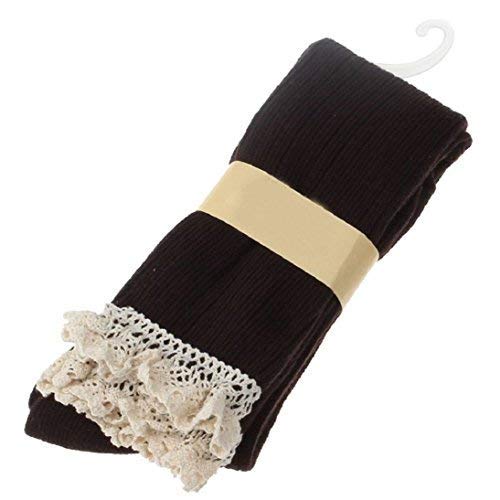 El Regalo Women Cotton Knit Boot Socks, Knee High Tube Socks with Lace Trim for women & Teens (Black)