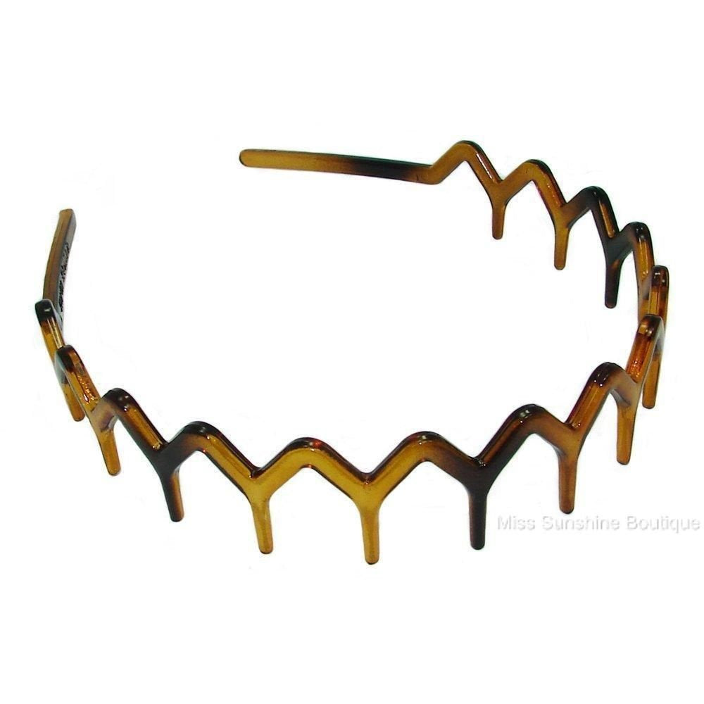 El Regalo Zig Zag Toothed Hair Band Headband | Alice Band Sports Sharks Tooth Bands for Women & Men (1 Black + 1 Brown Tortoiseshell)