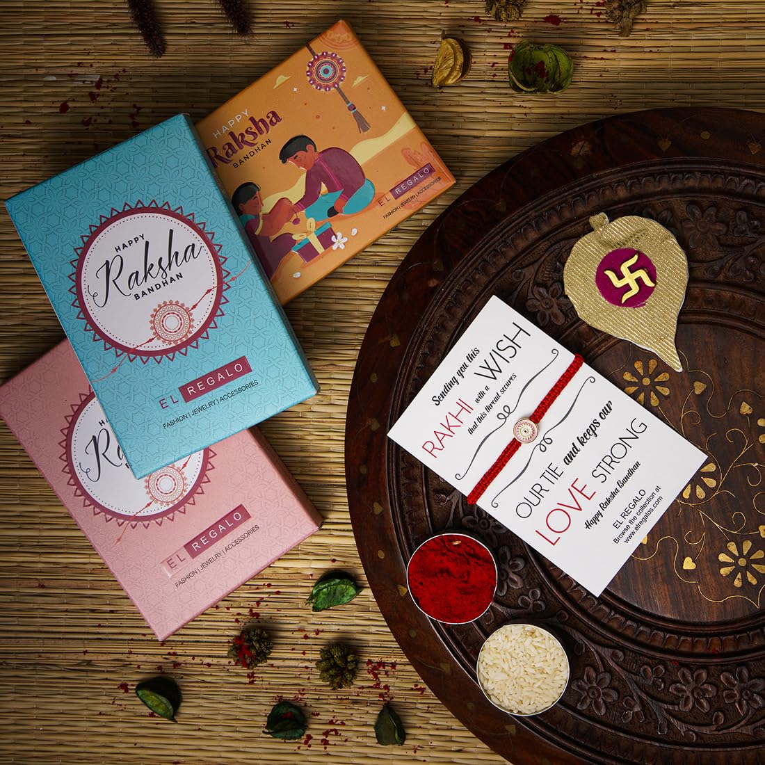 El Regalo Fancy Red Evil Eye Rakhi for Brother/Bhai- Designer Evil Eye Rakhi for Brother with Roli Chawal, Rakhi Message Card in Rakhi Gift Box (Pink Evil Eye)