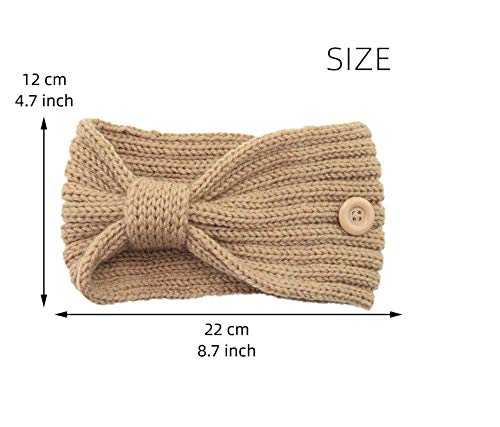 El Regalo Knitted Winter Twist Woolen Warm Headband with Buttons for Face Mask Cover | Cold Weather Hair Accessories Head Wrap | Winter Designer Headbands for Women & Men (Beige)