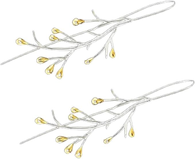 El Regalo 1 Pair Uniquely Handcrafted Tree Branch Dangle Earring for Women/Girls- Dual Tone Gold & Silver Statement Earrings with Blossoming Golden Buds
