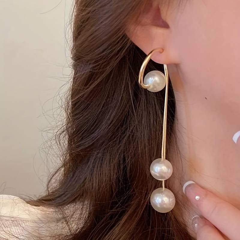 El Regalo Fancy Pearl Earrings- Golden Pearl Tassel Long Statement Earrings for Girls & Women (Pearls Threader Earrings)