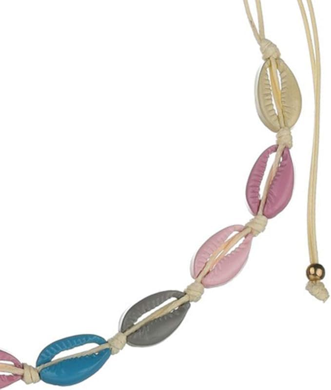 El Regalo 2PCs Colorful Epoxy Shell Necklace & Bracelet Set- Hand Knitted Shell Choker Necklace & Bracelet Beach Jewelry Set for Girls & Women