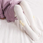 El Regalo 1 Pair Girls' Combed Cotton Bow Tights Pantyhose Leggings Stocking Pants | Party Bow Socks Stockings for Girls (White)
