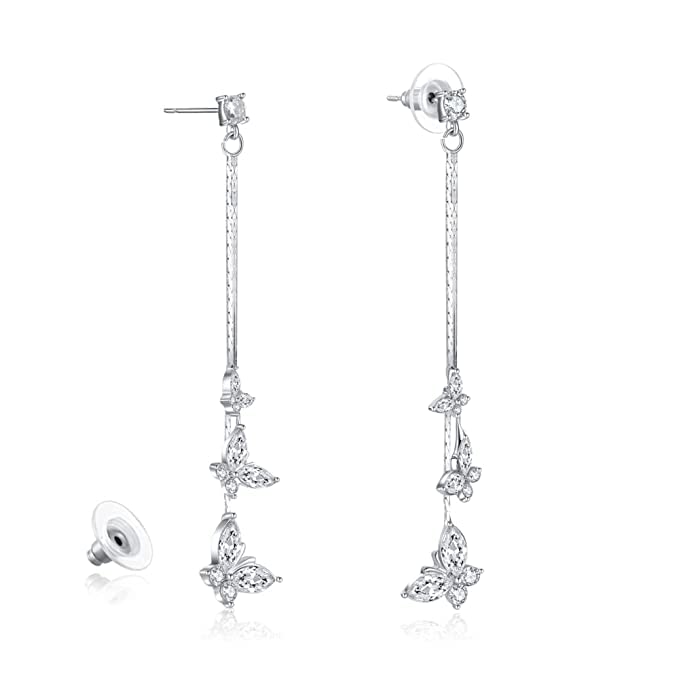 El Regalo Crystal Butterfly Drop Dangle Tassel Earrings for Women & Girls- Long Tassel Butterfly Earrings (White Butterfly Earrings)