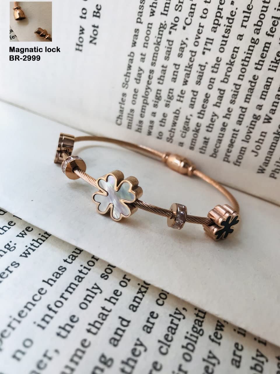 El Regalo Stainless Steel Magnetic Bangle Bracelet for Girls & Women - Stainless Steel Openable Bracelet (Flower)