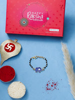 El Regalo Cute Evil Eye Nazaria Bracelet Rakhi for Babies/Kids with Roli Chawal, Rakhi Message card in Rakhi Gift Box- Baby Nazaria Rakhi (Blue Elephant Nazaria Rakhi)