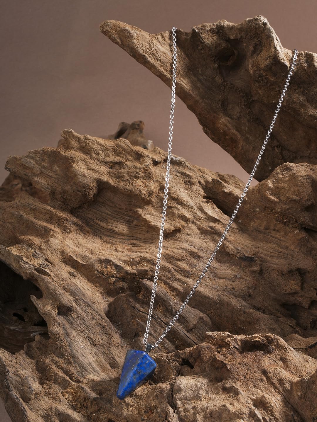 El Regalo 1PC Natural Stones Pointed Pendulum Unisex Pendant Necklace- Natural Healing Stones Peandant Chain Necklaces- Reiki healing/Feng shui (Lapis)