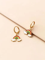 El Regalo 1 Pair Enamel Flowers, Rainbow Cloud, Heart Hypoallergenic Dangle Hoop Earrings for Girls/Teens/Women (Rainbow Cloud Earrings)