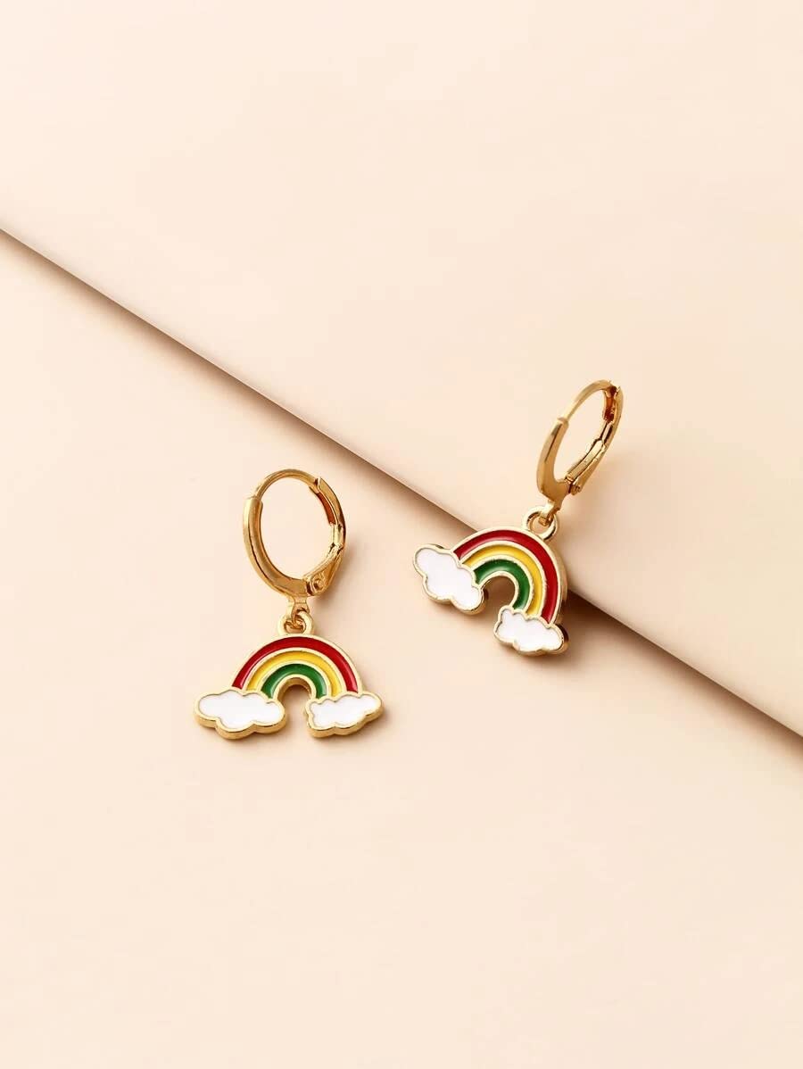 El Regalo 1 Pair Enamel Flowers, Rainbow Cloud, Heart Hypoallergenic Dangle Hoop Earrings for Girls/Teens/Women (Rainbow Cloud Earrings)