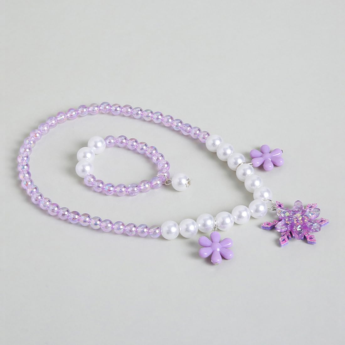 El Regalo Girls Kids Shimmering Beads Bow Shell Princess Necklace & Bracelet Sets- Acrylic Bow Star Beads Princess Necklace Bracelet Jewelry Set for Girls Kids (Option-4)