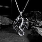 El Regalo Dragon Necklace for Men | Norse Viking Dragon Pendant Necklace with Chain | Gothic Dragon Wings Amulet Necklace | Stainless Steel Fantasy Jewelry for Men & Boys