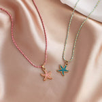 El Regalo 2 PCs Cute Best Friend BFF Pendant Colorful Chain Necklaces Set for Kids/Girls/Boys/Besties/Soul Sisters- Enamel Charms Pendant Necklaces Set for 2 (Star Fish Necklaces)
